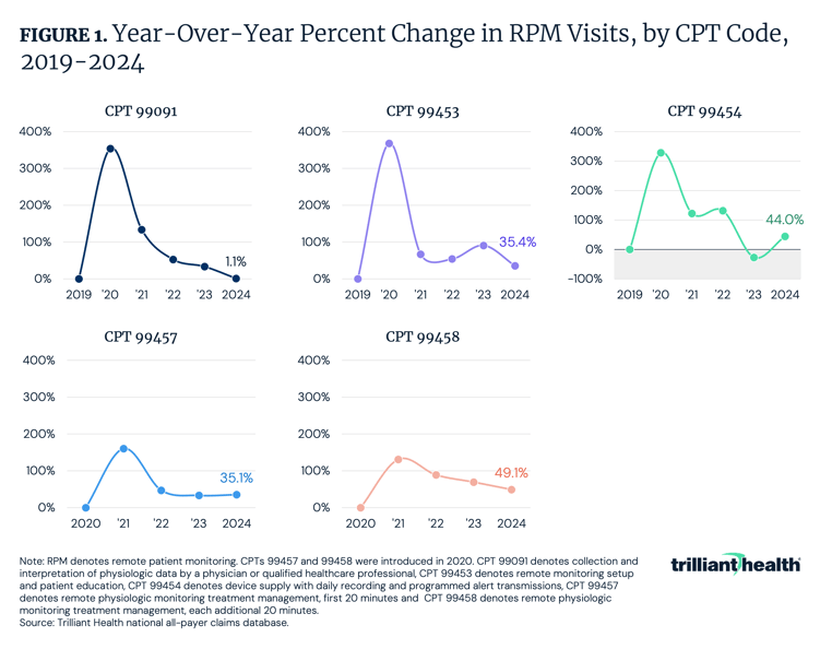 Year-Over-Year Percent Change in RPM Visits, by CPT Code, 2019-2024