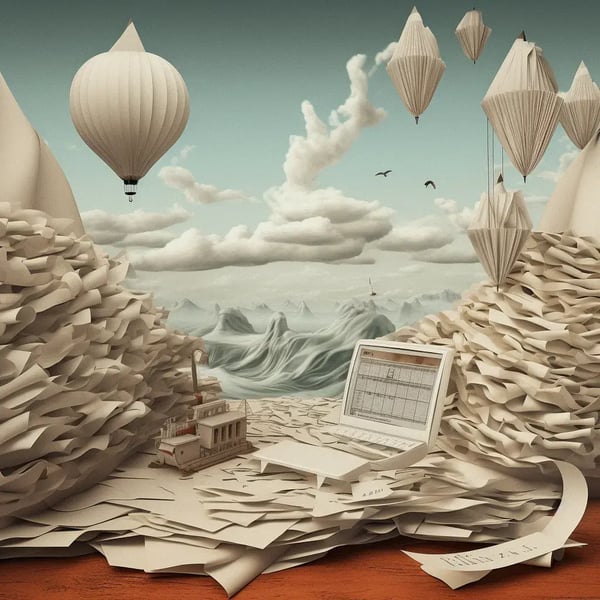 image generated by Midjourney — “a surrealist paper claims form”