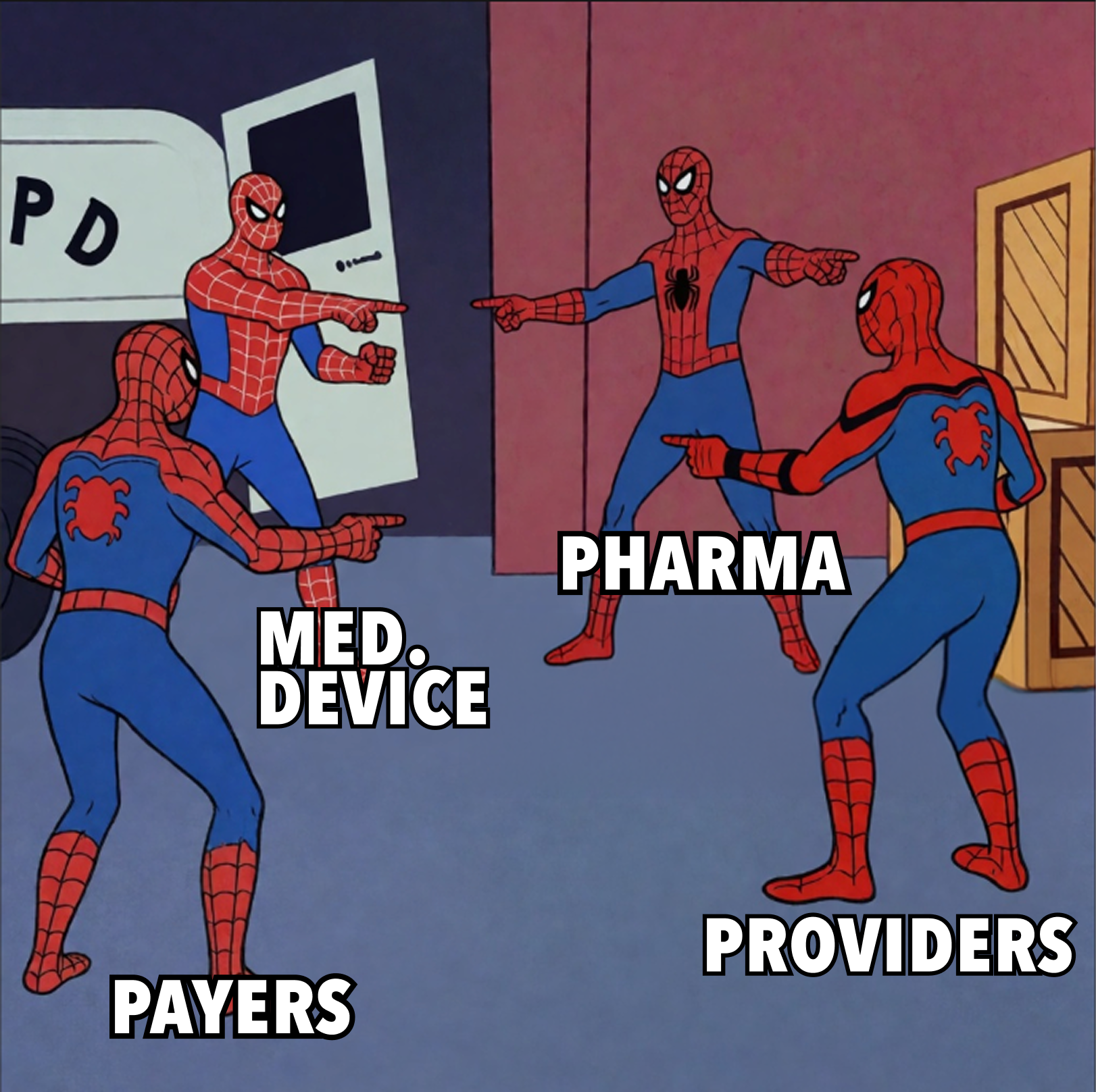 Healthcare version of the Spider-Man meme