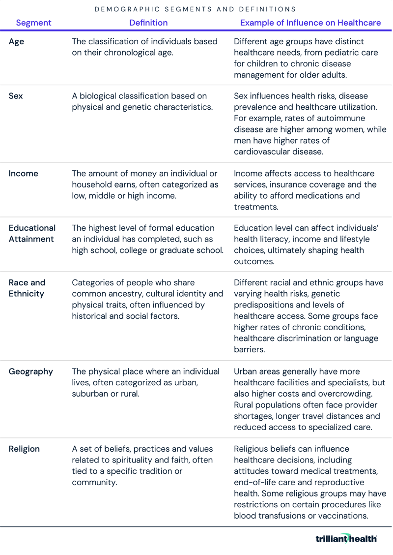 Demographic Segements and Definitions
