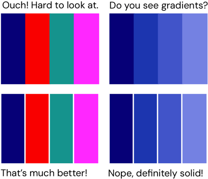 Several color bars beside each other, with and without white space between them